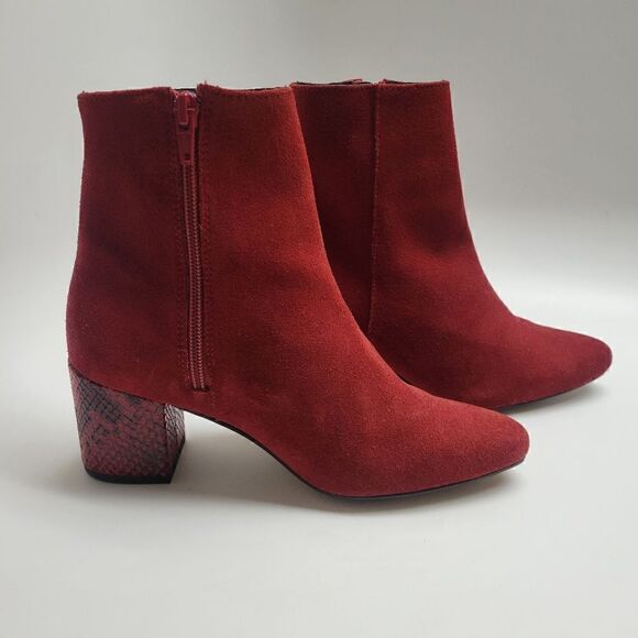 Portuguese Red Suede Leather & Snakeskin Block Heel Point Boots - Picture 6 of 14